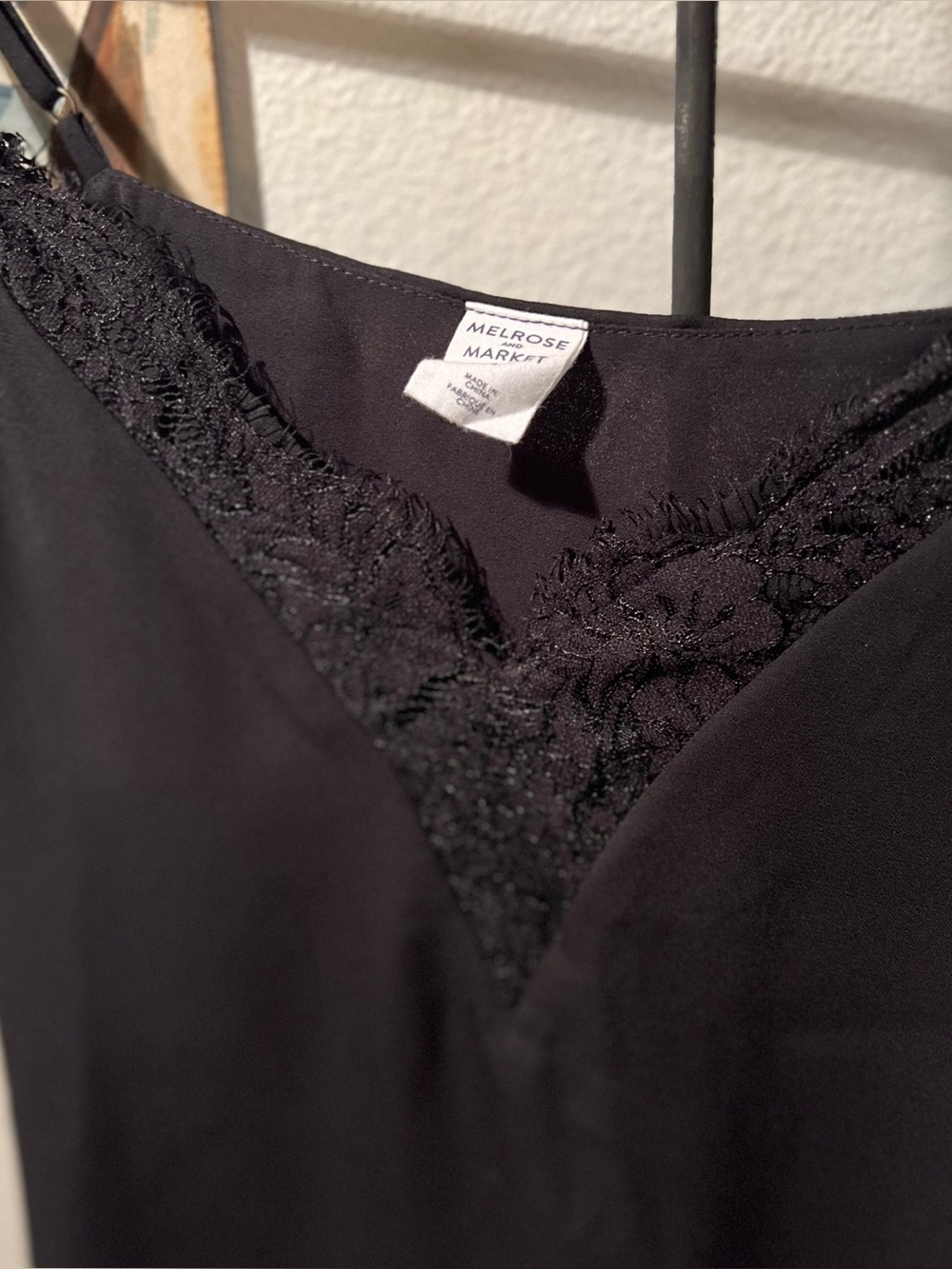 Flowy Black Lace-Trim Camisole Slip Top W/vintage vibes Women Tanks, Size Small - Picture 2 of 8